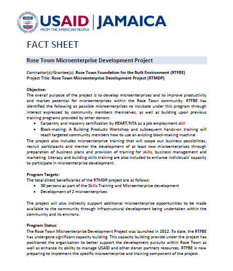 Fact Sheet - Rose Town Micro-enterprise Development Project