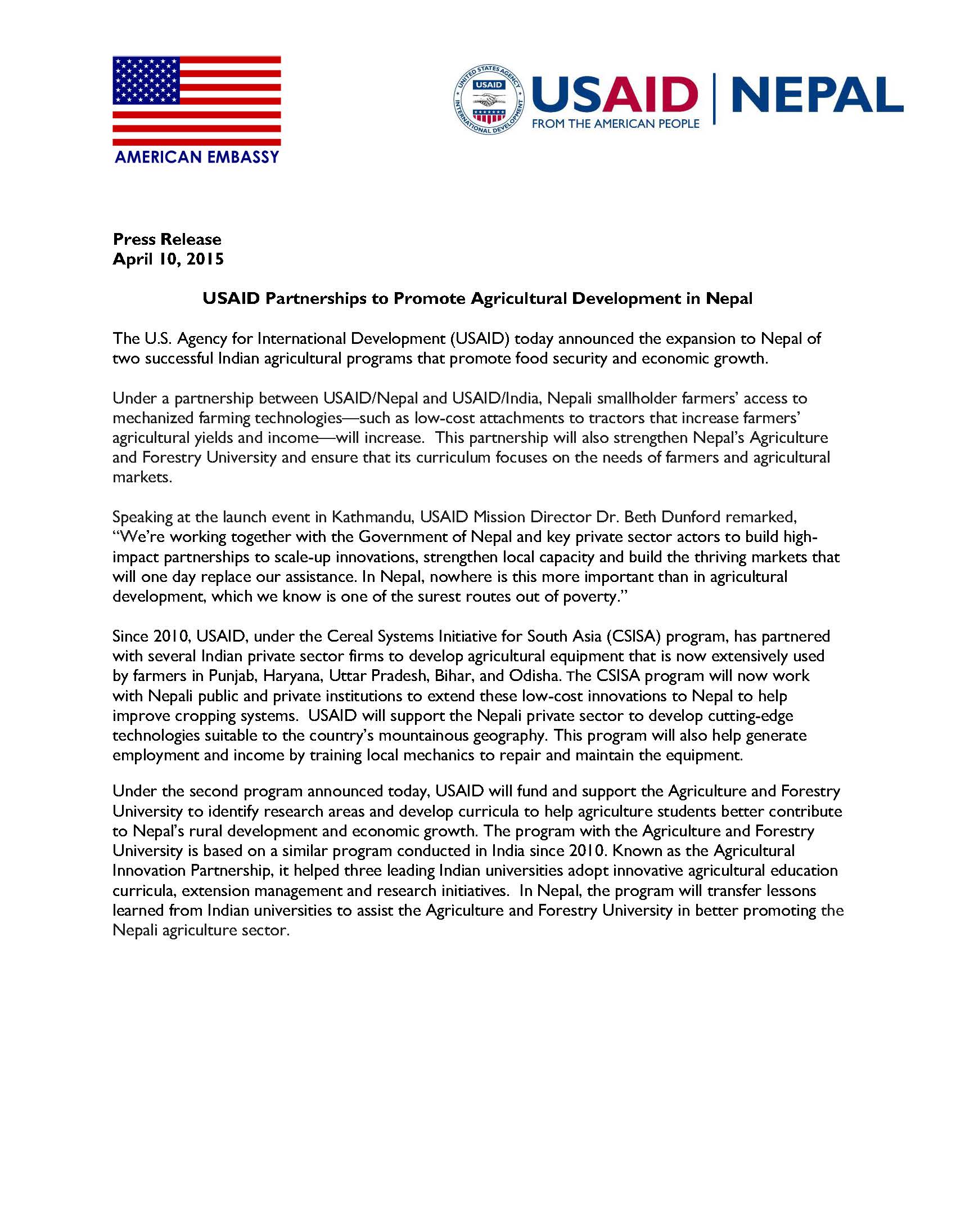 USAID Partnerships to Promote Agricultural Development in Nepal