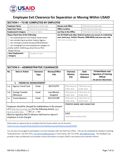 AID 451-1 (Employee Exit Clearance for Separating or Moving Within USAID)