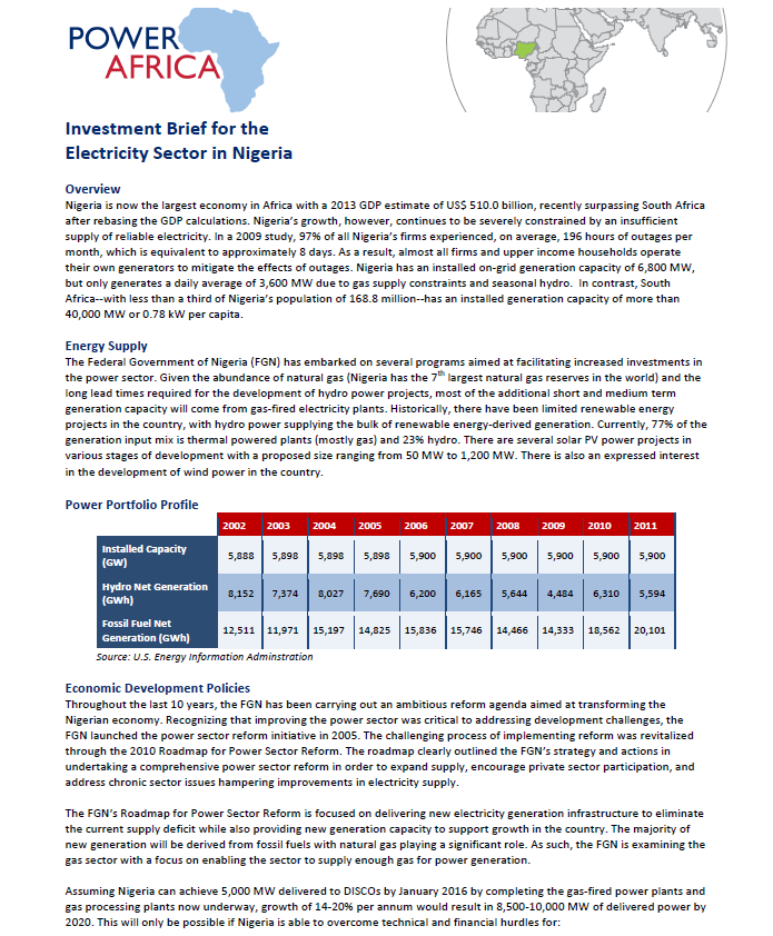 Power Africa Investment Guide: Nigeria