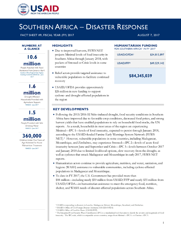 Southern Africa Disaster Response Fact Sheet #9 - 08-07-2017