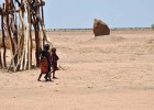 Ethiopian pastoralist children walk in the arid lands of Dire Dawa.