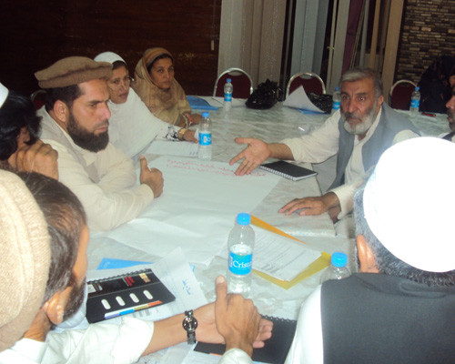 Afghan elders and district-level government justice representatives meet to develop alternatives to harmful practices such as ba