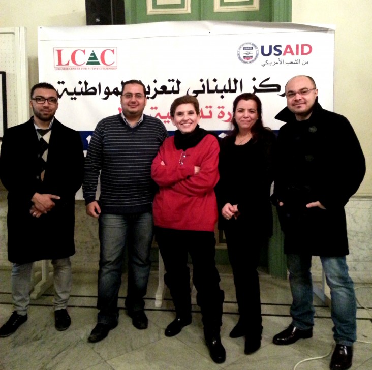 Journalist Magda Abu Fadel, center, with Lebanese Center for Active Citizenship staff and volunteers.