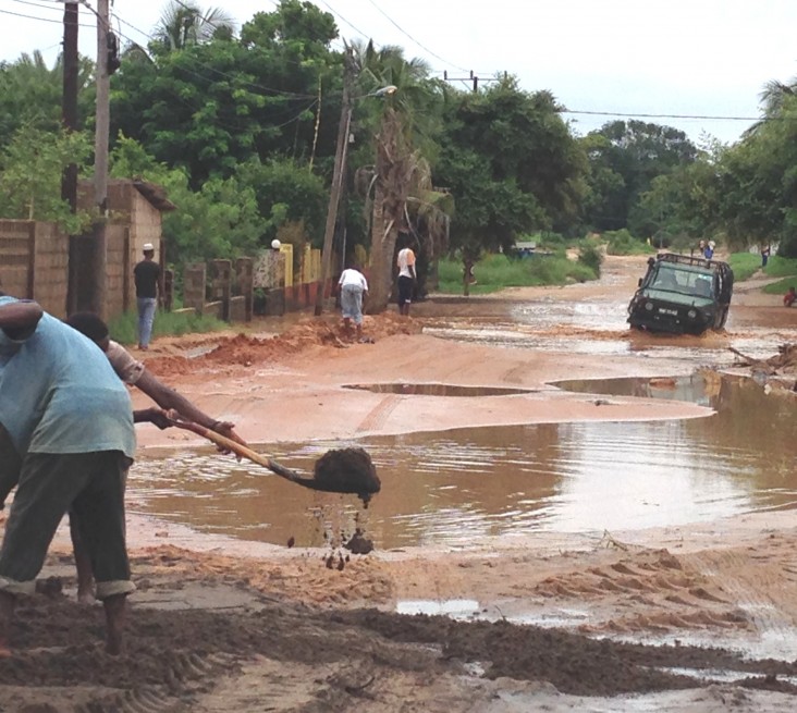 A flooded road in Pemba in 2014