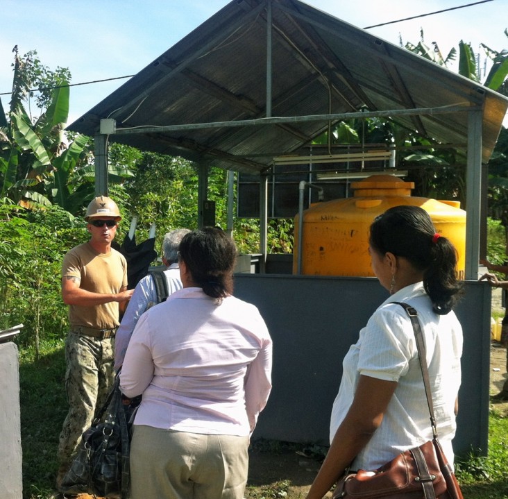 The U.S. Navy Seabees construct a water tank at Gleno Community Health Center in Ermera district.