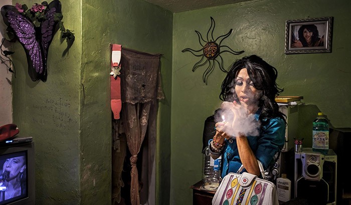 A transgender sex worker in the red light district of Tijuana, Mexico. 