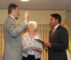 Chris Milligan is sworn in as the mission director to Burma. Photo Credit: Pat Adams/ USAID