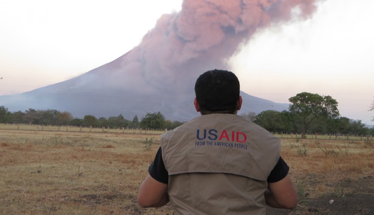 USAID responds to an average of 65 disasters in more than 50 countries every year, including storms, earthquakes, and volcanoes. Here, a USAID disaster expert monitors the Momotombo volcano in Nicaragua, which has been spewing ash since 2015.