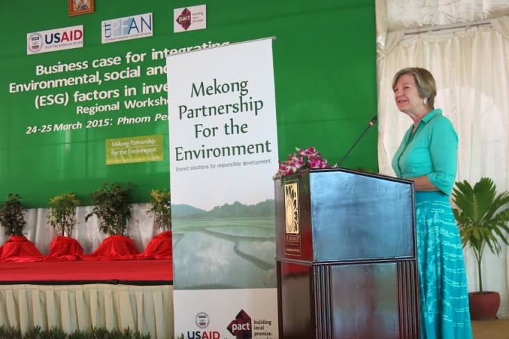 USAID Mission Director in Cambodia, Rebecca Black, addresses participants.