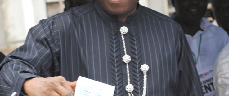 Nigerian President Goodluck Jonathan casts his vote for president in Ogbia district,  Bayelsa state,  April 16, 2011. The follow