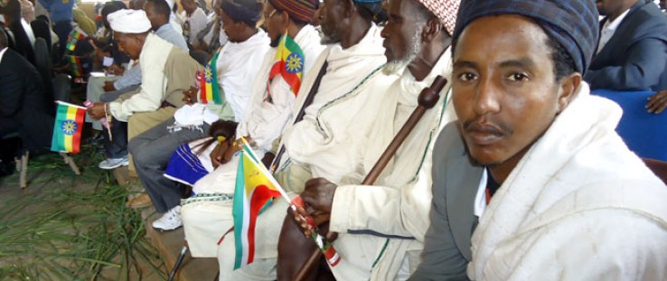 Traditional leaders of Borena, Gabra and Guji clans sit together during ratification ceremony of the Negele Peace Accord, follow