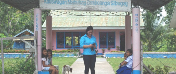 Lolita Singahan outside her school. 