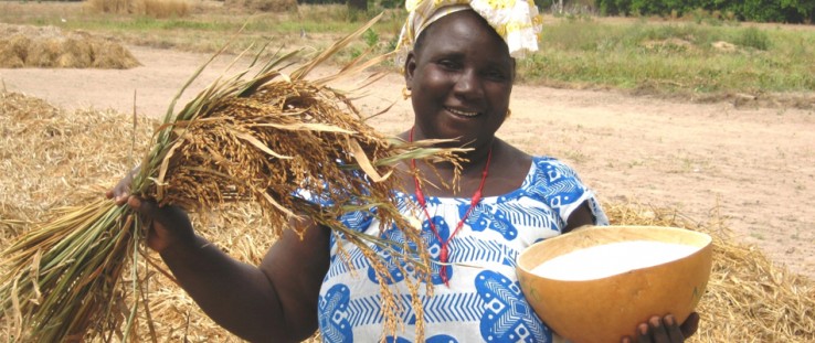 Coumbayel Coulibaly displays the fruits of the harvest.