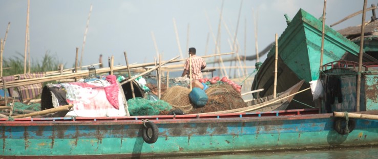 A scene from one of the many waterways located throughout downtown Dhaka, Bangladesh.