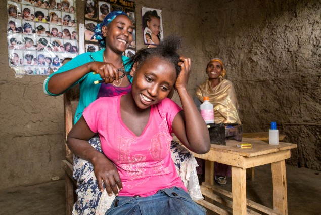 Creating a bright future. Of the 27 million people in Ethiopia living in chronic poverty and food insecurity, the majority are women. USAID has provided many rural women, including Danchile Kayamo (shown here in the hair shop she built for her daughter Melesu Negussie (in blue)), with the tools and skills they need to support themselves and their families.