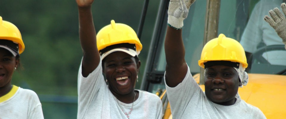 Workers building a bridge