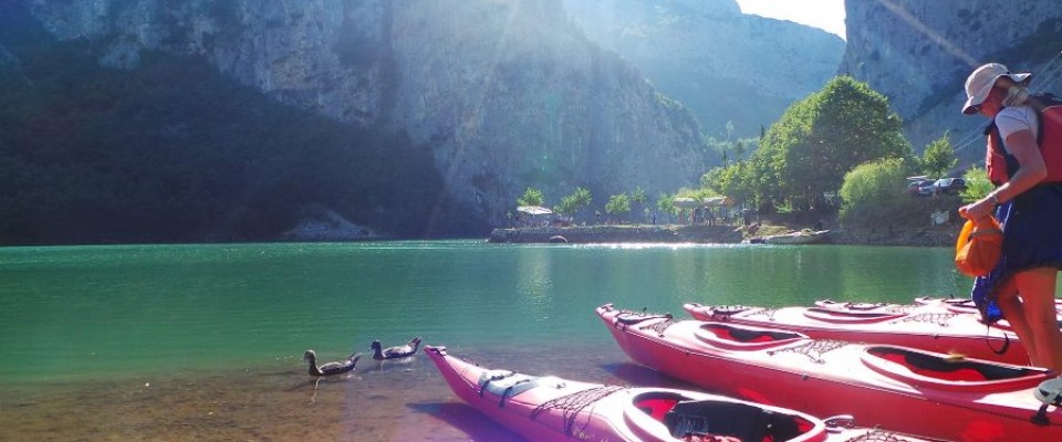 Journalists kayak on Lake Shkopet in northern Albania 