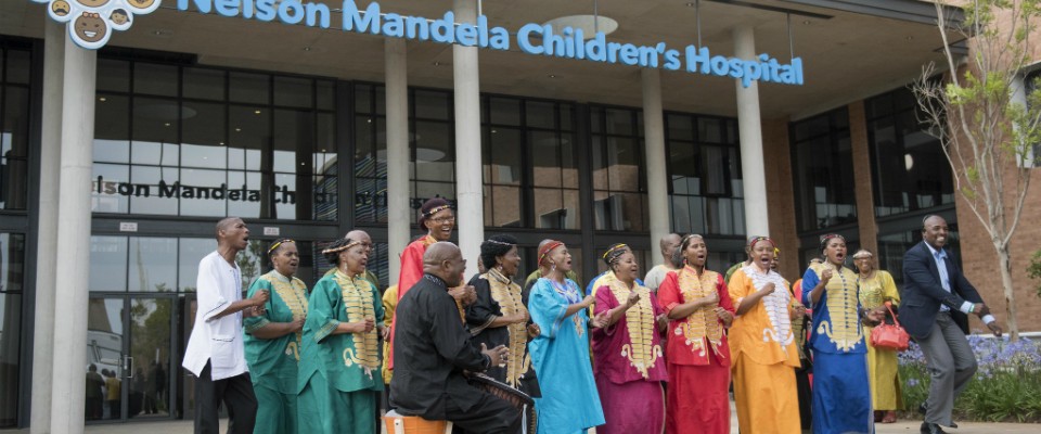 Celebrating outside the Nelson Mandela Children Hospital launch