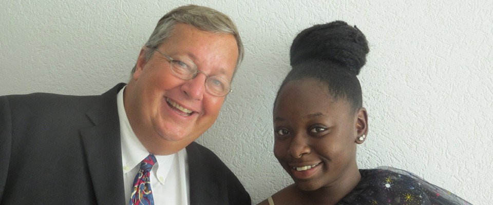 Christopher Cushing greets Shealiyah Kelley during the St. Kitts YES Project  launch.