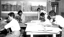 James Walden (standing) works with students in the design studio in 1962.