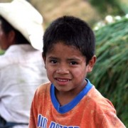 A boy helps his father prepare the onion harvest for market in Sololá in the Western Highlands region of Guatemala.