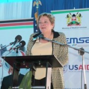 USAID Mission Director, Karen Freeman marks World AIDS Day at KEMSA. Photo by USAID/Linda Musiime