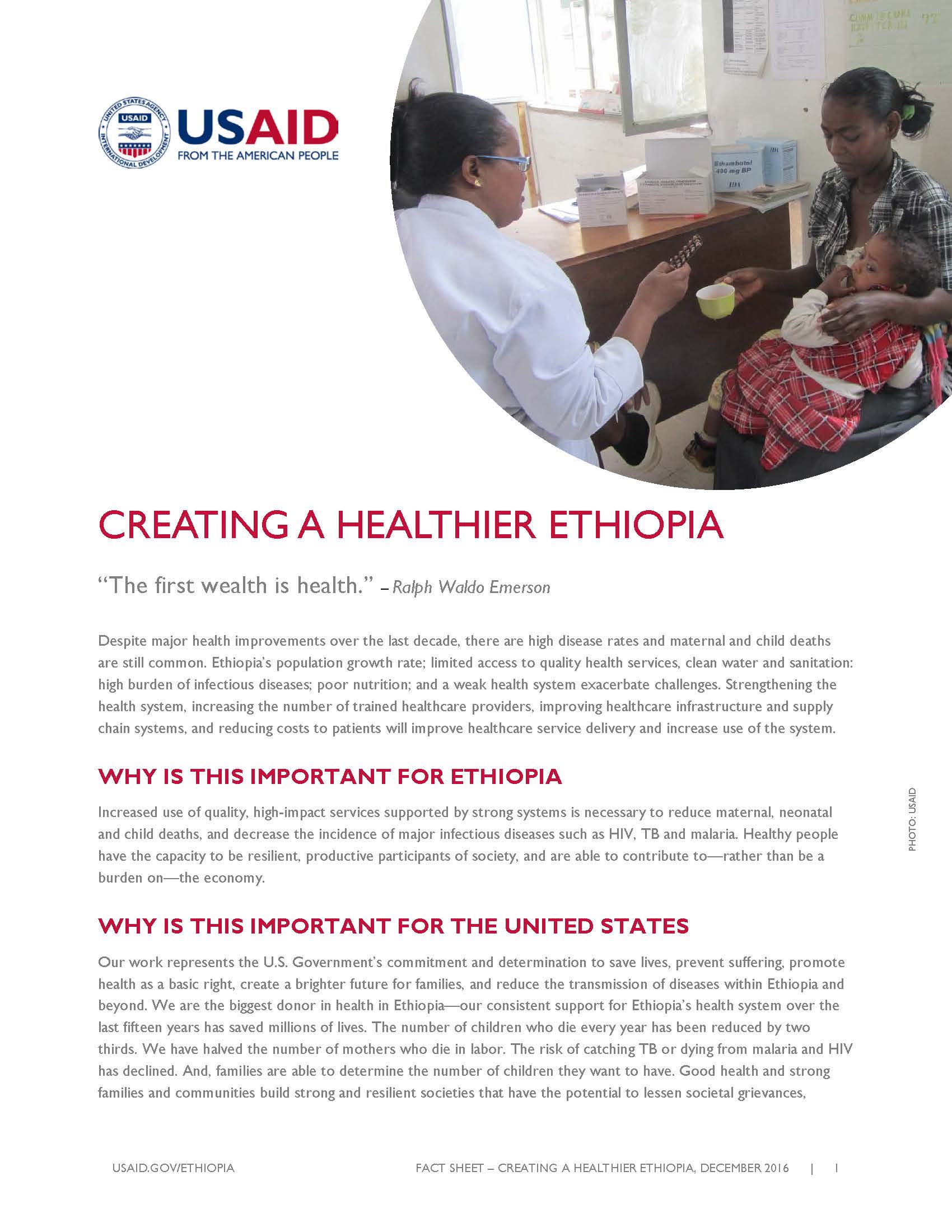 Ethiopia Global Health Fact Sheet cover page. Click to read